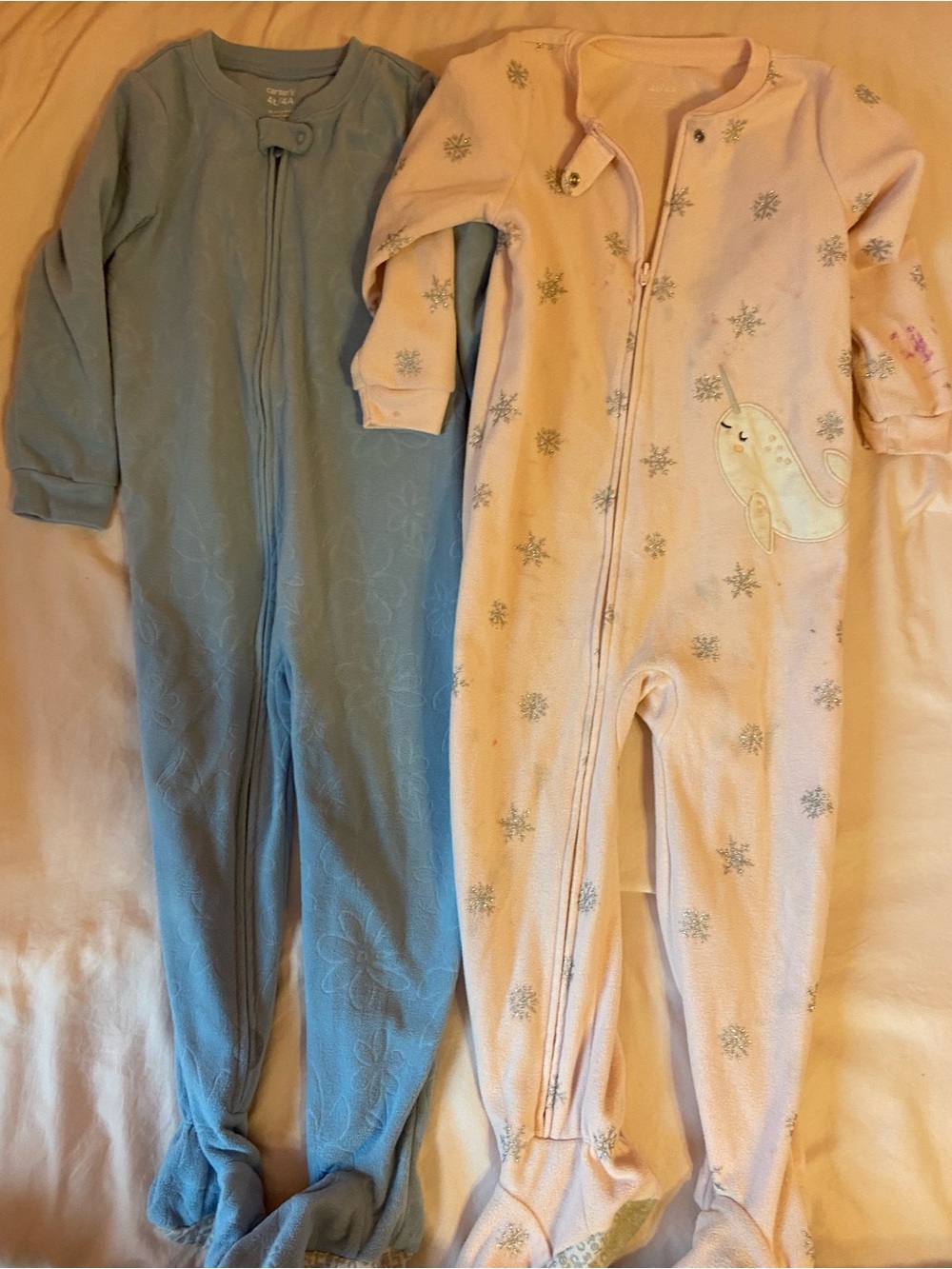 Carter's Blue and Pink Footed One-Piece Pajama Set